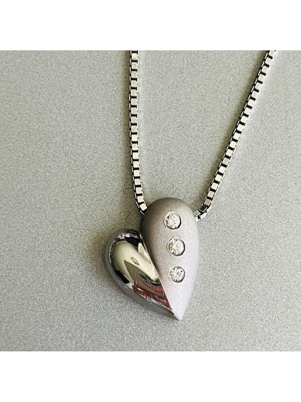 14k White Gold Genuine Diamonds Puffed Heart Etoile Slide Pendant Neckla…